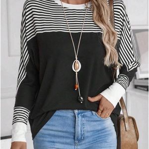 Black and white striped long sleeve T shirt - small